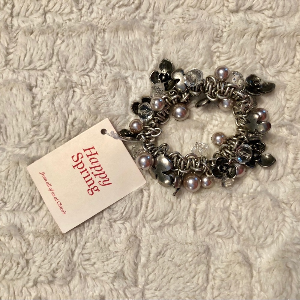 NWT Silver & Pearl Stretch Charm Bracelet - Picture 2 of 4